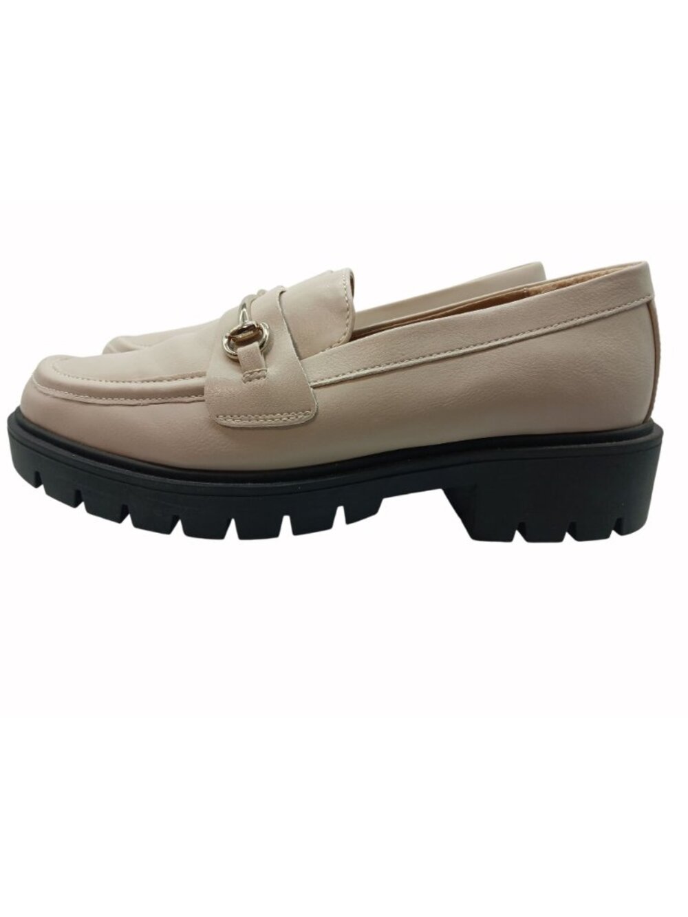 Esprit Womens Alina Beige Loafers Shoes Gold Horsebit Buckle Chunky Soles Size 9 - Picture 5 of 11